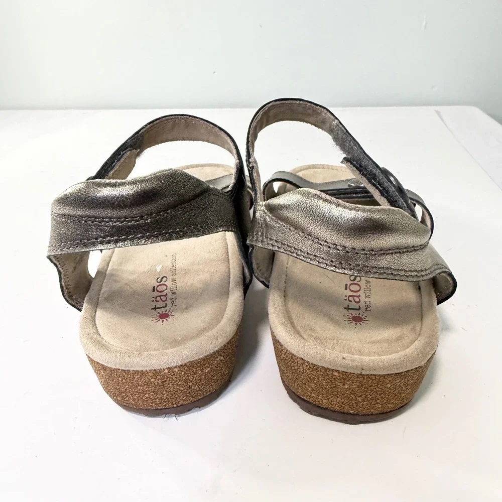 Taos Louise Metallic‎ Pewter Leather Comfort Sandals Red Willow Collection US 7